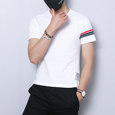 

Cotton Men T Shirts 2016 Summer Men Casual T Shirts Slim Fits Black White Short Sleeves Men Fashion Cotton T Shirts Stripped 3XL