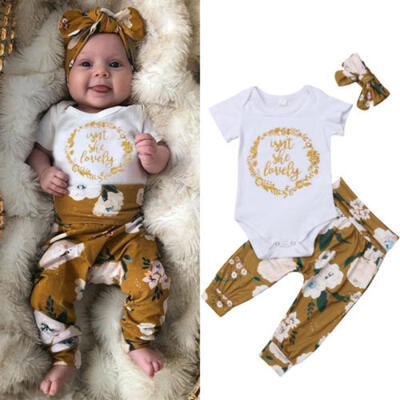 

Newborn Kids Baby Girls Tops Romper Flower Pants Headband Outfits Clothes Set CA