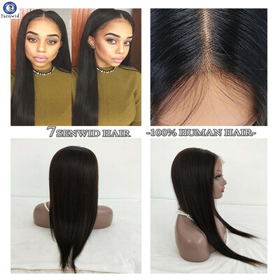 

7senwidSilky Straight Human Hair Wigs with Brazilian Virgin Hair Full Lace Wigs Glueless Lace Front Natural Color for Black women