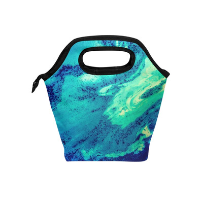 

Insulated Lunch Tote Bag Blue Pattern Travel Picnic Lunch Handbags Portable Zipper Lunch Bag Box