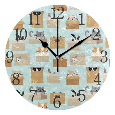 

Wall Clock Arabic Numerals Design Cats In The Box Round