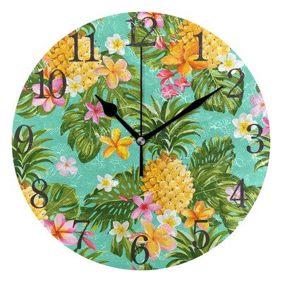 

Wall Clock Arabic Numerals Design Summer Flowers And Leaf Round