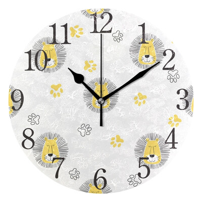 

Wall Clock Arabic Numerals Design Cute Cartoon Lion Round