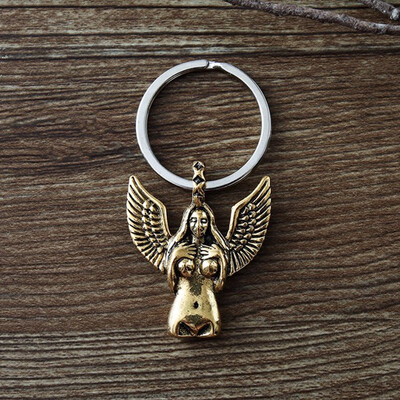 

New Body art female nude key chain antique silver statue of liberty angel wings key pendant
