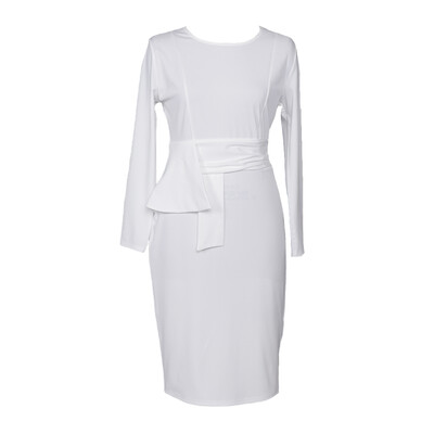 

Spring Antumn New Style Womens Elegant Solid White O-Neck Business Stretch Bodycon Dress
