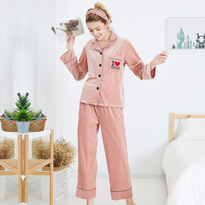 

New velvet ladies pajamas new autumn&winter long sleeve two-piece suit nightgown home clothing