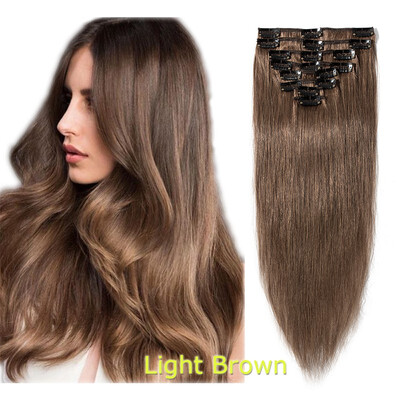 

40-60cm 8pcsset 1618202224" 100 human Hair Extensions Natural Straight Clip In Hair Extentions Soft Reusable