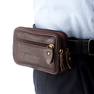 

Vintage Leather Waist Belt Loops Bag for Men Wallet Phone Pouch Purse Coin Pocket Cigarette Case Bum Fanny Pack with Zipper