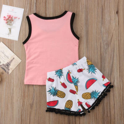 

Kids Baby Girl Summer Fruit Outfit Vest TopLace Tassels Shorts 2Pcs Set Clothes