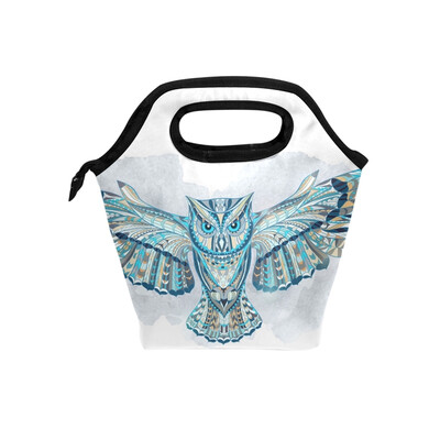 

Lunch Tote Bag Blue Owl Travel Picnic Insulated Lunch Handbags Portable Zipper Lunch Bag Box