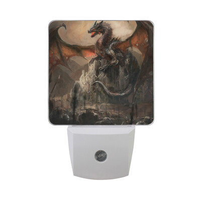 

ALAZA LED Night Light With Smart Dusk To Dawn SensorFire Dragons In Circle Plug In Night Light