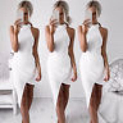 

New white Round neck sexy Pretty Ever-Elegant Formal long Evening Gowns Party US