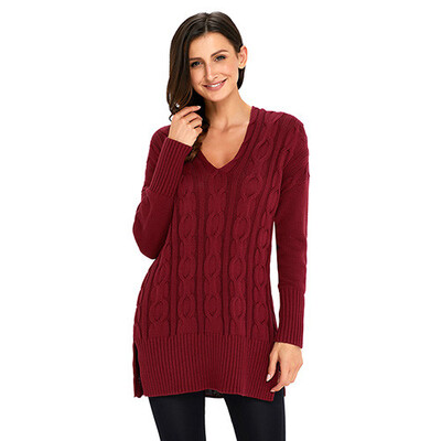

PREISEI Autumn Winter Cotton Casual Loose Solid V-Neck Long Sleeve Knitted Pullover Sweater Women PR27681