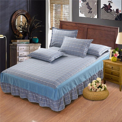 

Pink Gray Stripe Gray Cotton Single Double Bed Skirt Mattress Cover Petticoat Twin Full Queen Bed Skirts Bedspread bedding Sets