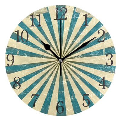 

Wall Clock Arabic Numerals Design Retro Stripe And Stars Background Round