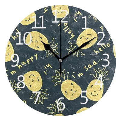 

Wall Clock Arabic Numerals Design Summer Pattern With Cute Pineapples Round