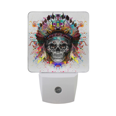 

ALAZA LED Night Light With Smart Dusk To Dawn SensorHand Drawn Indian Skull Plug In Night Light
