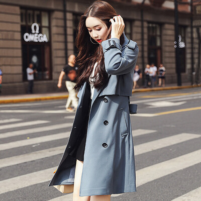 

Cypress House Autumn Women 2018 New Korean Edition Waist Double-breasted Lapel Temperament Medium Long Windbreaker S83B0858FA2051S Haze Blue S