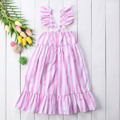 

US Kids Baby Girl Stripe Ruffle Dress Sleeveless Princess Outfits Clothes Summer