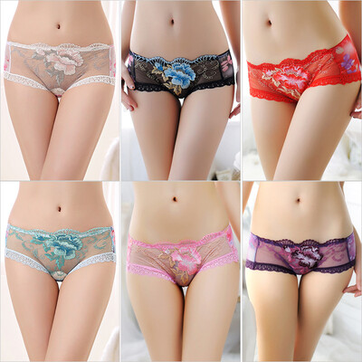 

Women underwear Boxer briefs Sexy Appeal thongs bragas Rose Lace Pattern briefs hipster perspective G-Strings