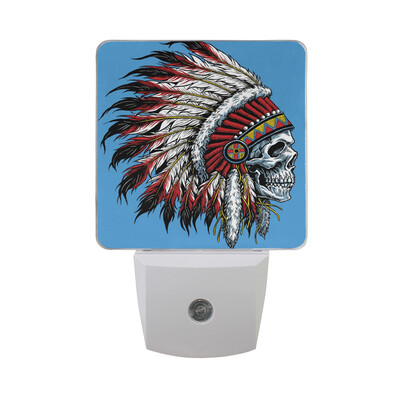 

ALAZA LED Night Light With Smart Dusk To Dawn SensorIndian Skull Hand Drawn Plug In Night Light