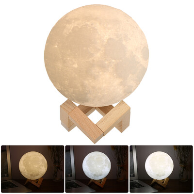 

18cm Diameter PLA USB Rechargeable 3D Printing Moon Light 3-Colors Dimmable Touch Sensor Control Luna Night Lamp Bedroom Decor wit