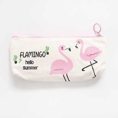 

Kawaii Cute Pink Flamingo Canvas Pencil Case Storage Organizer Pen Bags Pouch Pencil Bag School Supply Stationery