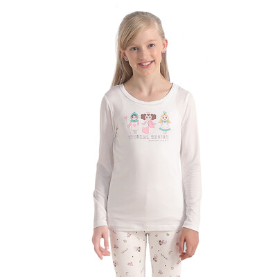 

VIV & LUL children's underwear sets girls autumn clothes autumn pants suit modal DL117190 this white full of printing 140cm