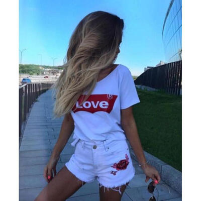 

UK STOCK Womens Loose Pullover T Shirt Short Sleeve Tops Shirt Colloge Blouse