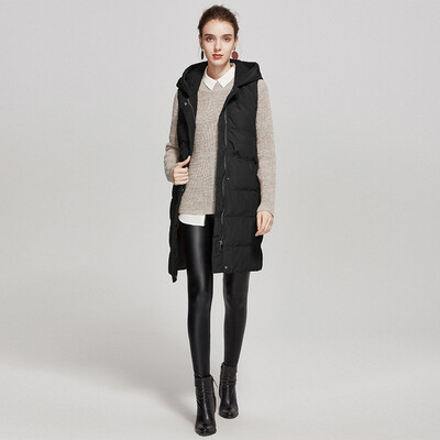 

Her pool womens 2018 autumn&winter new solid color hooded casual Korean version of the long section of cotton vest womens T74H2956A10XL black