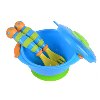 

Nuby Nuby Childrens Tableware Microwave Suction Cup Bowl&Fork Spoon Set Blue America