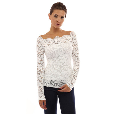 

Womens Boat Neck Floral Lace Raglan Long Sleeve Shirt Top