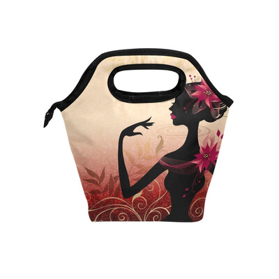 

Insulated Lunch Tote Bag Dancing Woman Travel Picnic Lunch Handbags Portable Zipper Lunch Bag Box