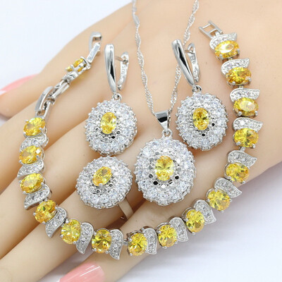 

Semi-precious 925 Logo Silver Jewelry Sets For Women Earrings Bracelet Rings Necklace Pendant