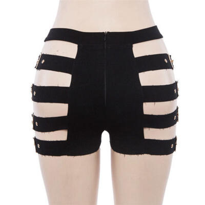 

US Stock Womens Lace UP Hollow Out Pants High Waist Skinny Bandage Club Pants