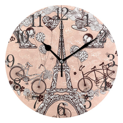 

Wall Clock Arabic Numerals Design Tower And Bicycle Round
