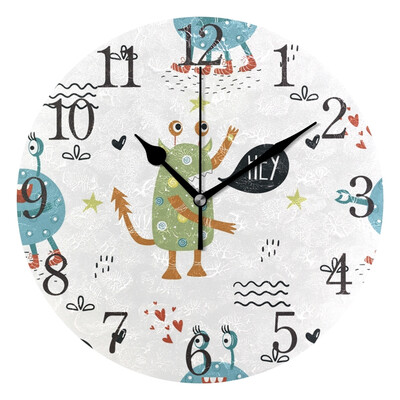 

Wall Clock Arabic Numerals Design Funny Monsters Round