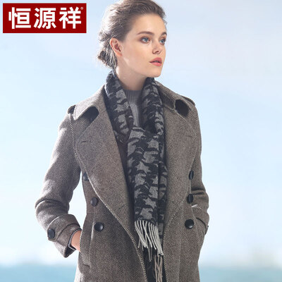 

Hengyuanxiang wool scarf ladies autumn&winter double-sided thickening warm long section scarf dot jacquard Korean version of the thousand birds 50MB1829 black gray houndstooth