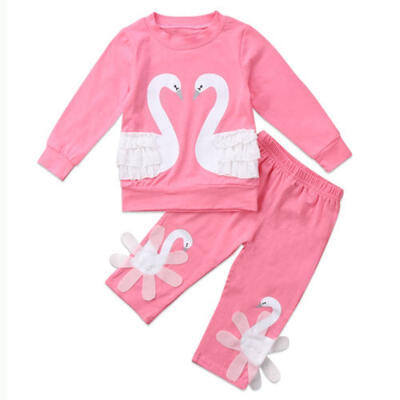 

3D Swan Kids Baby Girl Outfit Clothes Tops T-shirt Leggings Pants Set Christmas
