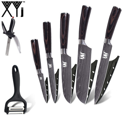 

XYj Kitchen Knives Stainless Steel Knife Set Tools Gift Covers 5 PCS Kitchen KnifePeelerKitchen Scissor