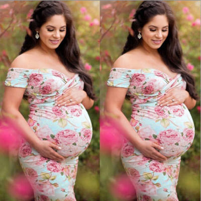 

Women Pregnants Photography Props Maternity Dresse Off Shoulder Floral Dress CA