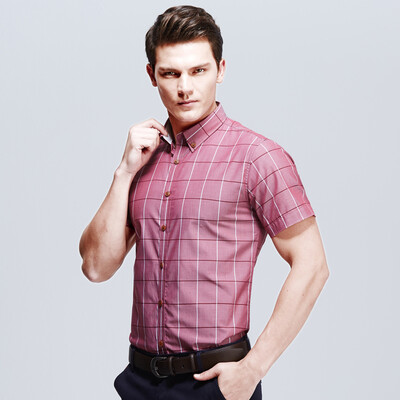 

New Arrival Men Plaid Shirts 2016 Fashion Men Summer Shirts Short Sleeves Slim Fits Casual Plaid Shirts 4 Colors Plus Size