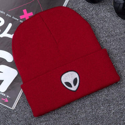 

Unisex Womens Mens Alien Embroidery Knitted Crochet Ski Beanie Hip-hop Cuff Hat