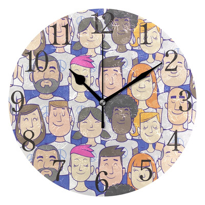 

Wall Clock Arabic Numerals Design Smile People Round