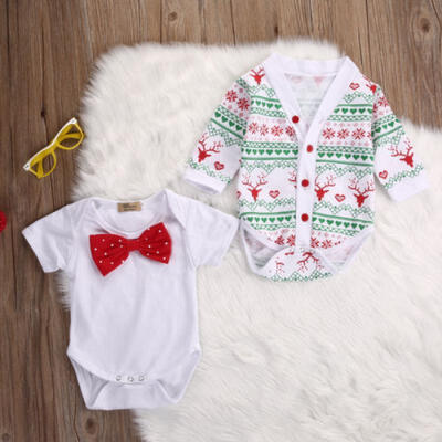 

New Kids Baby Girl Boy Deer Snowflake Coat Romper XMAS 2pcs Outfit Set UK Stock