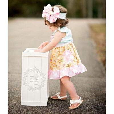 

Canis Kids Baby Girls Striped Flower Party Pageant Cotton Dress Sundress Clothes