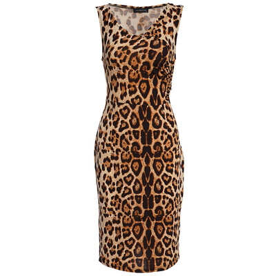 

Sexy V-Neck Sleeveless Leopard Print Sheathy Women Midi Dress