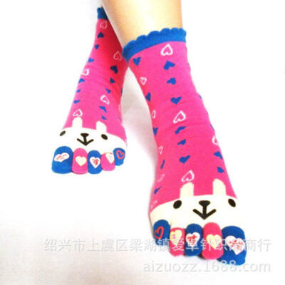 

4 Style Ankle Length Funny Feet Womens Animal Printd Warm Toe Socks Mixed Color