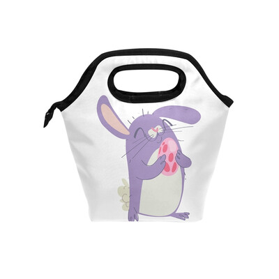 

Lunch Bag Purple Rabbit 1 Tote Travel Picnic Insulated Handbags Portable Zipper Lunch Bag Box