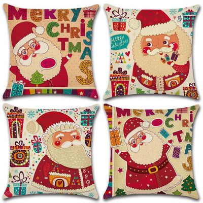 

UpperX 4Pcs Merry Christmas Pillow Cover Square Burlap Decorative Throw Pillowslips with Xmas Tree Santa Claus Christmas Element